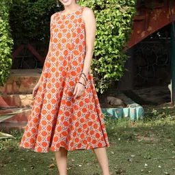 Sera Ethnic Motif Printed A-Line Midi Dress-3
