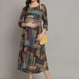 Vastralay Abstract Printed Maternity A-Line Midi Dress-picture-19