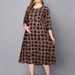 KALINI Conversational Printed round Neck Gathered Maternity A-Line Midi Dress-image-37
