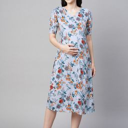 MomToBe Floral Print Maternity & Feeding A-Line Midi Sustainable Dress-image-85