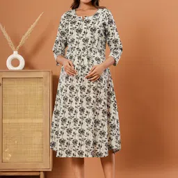 LALI JAIPUR Floral Printed Cotton Maternity A-Line Midi Dress-image-41