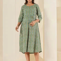 LALI JAIPUR Floral Printed Cotton Maternity A-Line Midi Dress-image-30