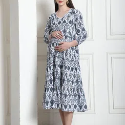 Rajnandini Floral Print Maternity A-Line Midi Dress-image-19