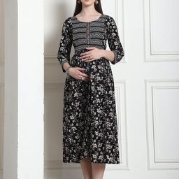 Rajnandini Floral Print Maternity A-Line Midi Dress-picture-37
