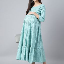 Negen Ethnic Motifs Print Maternity A-Line Midi Dress-image-22