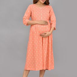 Negen Ethnic Motifs Print Maternity A-Line Midi Ethnic Dress-image-51