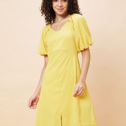 Globus V-Neck Puff Sleeves A-Line Dress-picture-41