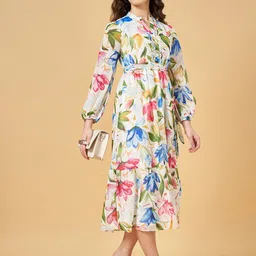 Honey by Pantaloons Floral Printed Puffed Sleeves Mandarin Collar Tiered Fit & Flare Dress-picture-25