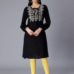 SAAKAA Ethnic Motifs Yoke Design Embroidered Puff Sleeves A-Line Kurta-image-90