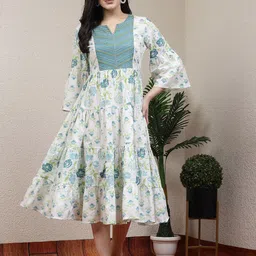 Nayam By Lakshita Floral Print Flared Sleeve A-Line Tiered Midi Dress-picture-30