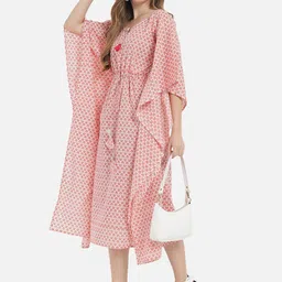 Meeranshi Ethnic Motifs Print Kimono Sleeves Kaftan Midi Casual Dress-image-15
