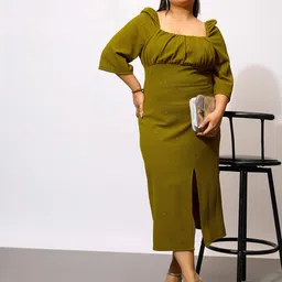 SASSAFRAS Curve Plus Size Sheath Midi Dress-image-30