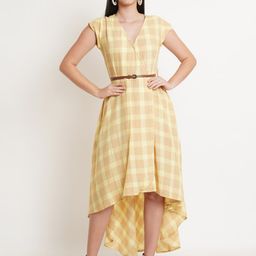 WESTCLO V-Neck Checked Midi Dress-image-31
