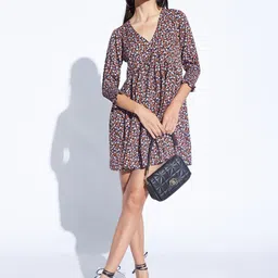 DEPANO Floral Printed V-Neck Smocked Fit & Flare Mini Dress-image-61