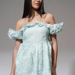 ESPYR By Tokyo Talkies Women Self Design Off-Shoulder Ruffled Fit & Flare Mini Dress-picture-8
