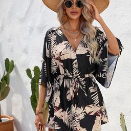 StyleCast Black Tropical Printed Flared Sleeves Fit & Flare Mini Dress-picture-12