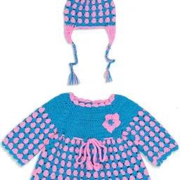 WINDROP SOLUTIONS Girls Self Design Woollen Fit & Flare Mini Dress With Cap-image-53