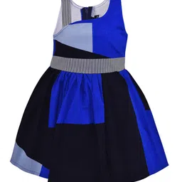 Wish Karo Girls Blue & Black Colourblocked Cotton Dress-picture-14
