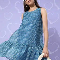 Sera Blue Printed A-Line Mini Dress-image-90