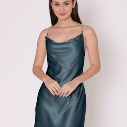 DressBerry Grey Cowl Neck Satin Sheath Mini Dress-image-46