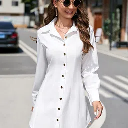 StyleCast White Shirt Collar Cuffed Sleeves Shirt Mini Dress-image-41