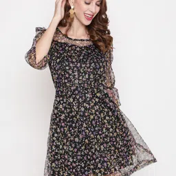 AKIMIA Black Floral Net Mini Dress-image-7
