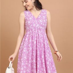 Vishudh Purple & White Floral Printed A-Line Dress-picture-41