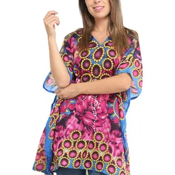Exotic India Floral Printed Flared V-Neck Kimono Sleeves Georgette A-Line Mini Dress-image-38