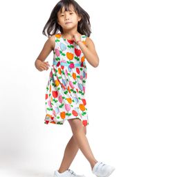My Little Lambs Girls Square Neck Floral Printed A-Line Dress-image-86
