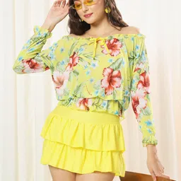 TANDUL Floral Printed Off-Shoulder Blouson Mini Dress-image-91