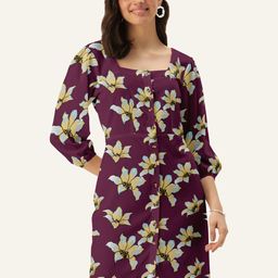 DressBerry Burgundy Floral Sheath Dress-image-7