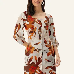DressBerry Brown Floral Shirt Dress-image-79