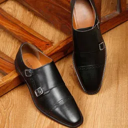 LOUIS STITCH Men Perforated Premium Leather Formal Double Monk Shoes-picture-37