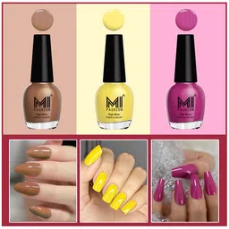 MI FASHION Set Of 3 Vernis A Ongles Ultra High Glass HD 3D Shine Nail Polish - Dark Nude, Yellow, Bright Plum-9