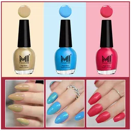 MI FASHION Set Of 3 Vernis A Ongles Ultra High Glass HD 3D Shine Nail Polish - Neon Pink, Nude, Ocean Blue-10