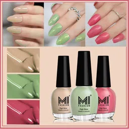 MI FASHION Set Of 3 Vernis A Ongles Ultra High Glass HD 3D Shine Nail Polish - Candy Cotton, Mint, Skin Nude-39