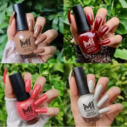 MI FASHION Set Of 4 Vernis A Ongles Ultra High Glass HD 3D Shine Nail Polish 60ml - Dark Nude, Wine Maroon, Peach Crush, Light Nude-image-25
