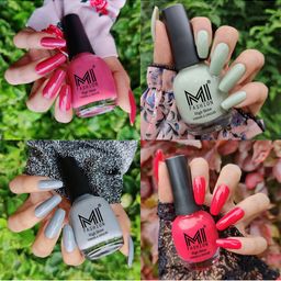 MI FASHION Set Of 4 Vernis A Ongles Ultra High Glass HD 3D Shine Nail Polish 60ml- Tan, Mischievous Mint, Grey, Light Pink-11