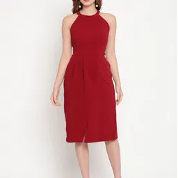 Sugathari Maroon Halter Neck Dress-image-4