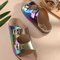 HERE&NOW Women Printed Two Strap Comfort Open Toe Flats With Buckle Detail-53