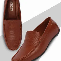 FAUSTO Men Tan Textured PU Loafers-image-97