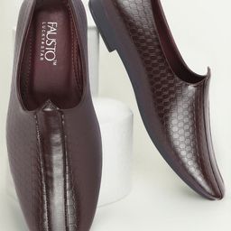 FAUSTO Men Textured Lightweight Slip On Mojaris-picture-25