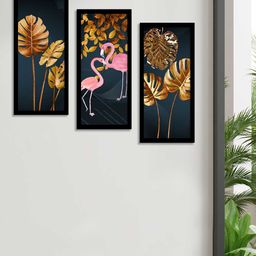 Art Street Set Of 3 Black & Brown Flamingo Theme Framed Paintings-56