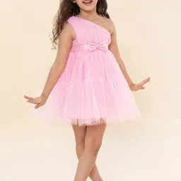 A T U N Pink One-Shoulder Dress-18