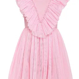 A Little Fable Girls Pink Embellished V-neck Fit & Flare Dress-image-22