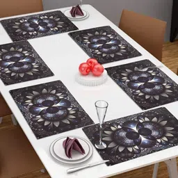 Dakshya Industries Black & Cream 6 Pieces Ethnic Motif Printed Rectangular Table Placemats-15