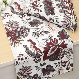 HOKIPO 7 Pieces Red & White Floral Pattern Cotton Table Placemats With Runner-34