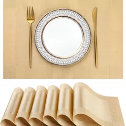 Wosta Gold Toned 6 Pieces Striped Printed Rectangle Table Placemats-25