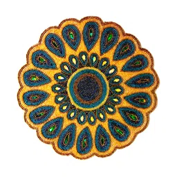 YWULY Blue Embellished Glass-Beaded Round Dining Table Placemat-image-22
