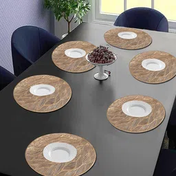Dakshya Industries 6-Pcs Golden Self Design Round Table Placemats-3